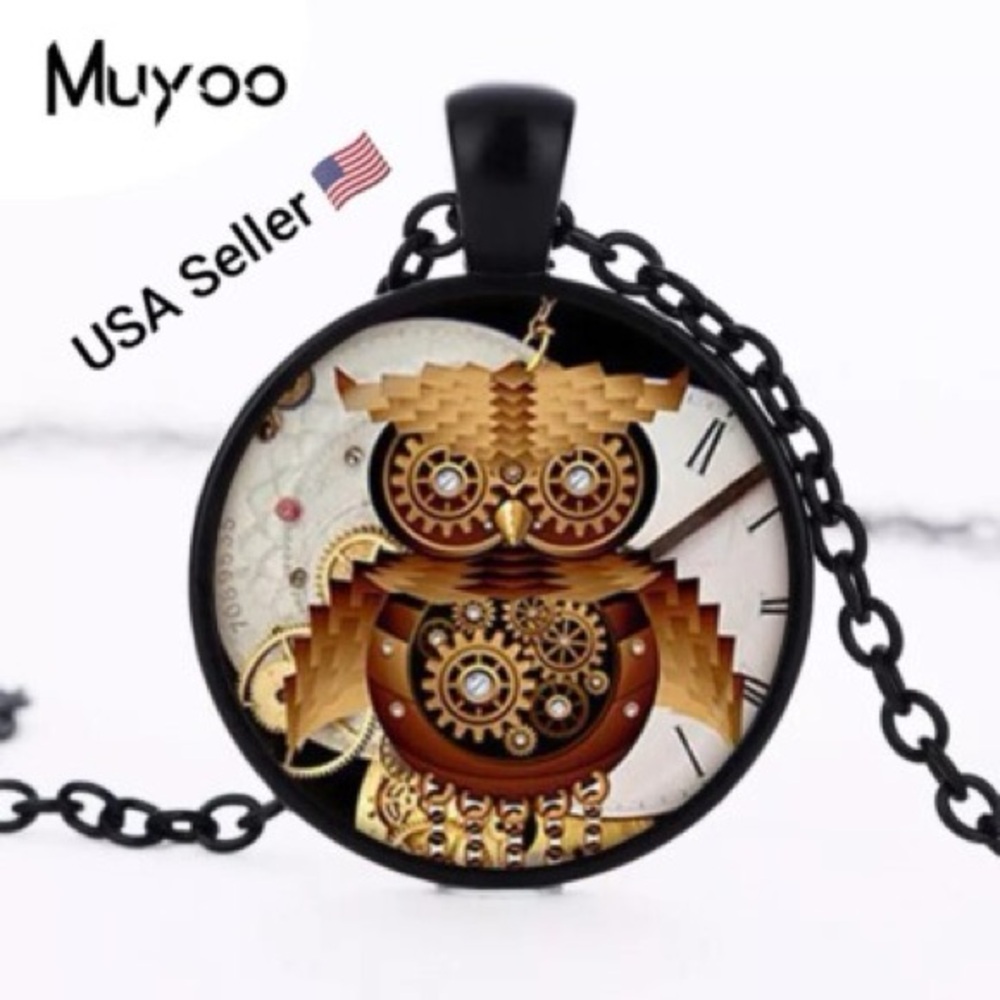 Gold and Black Owl Pendant Necklace